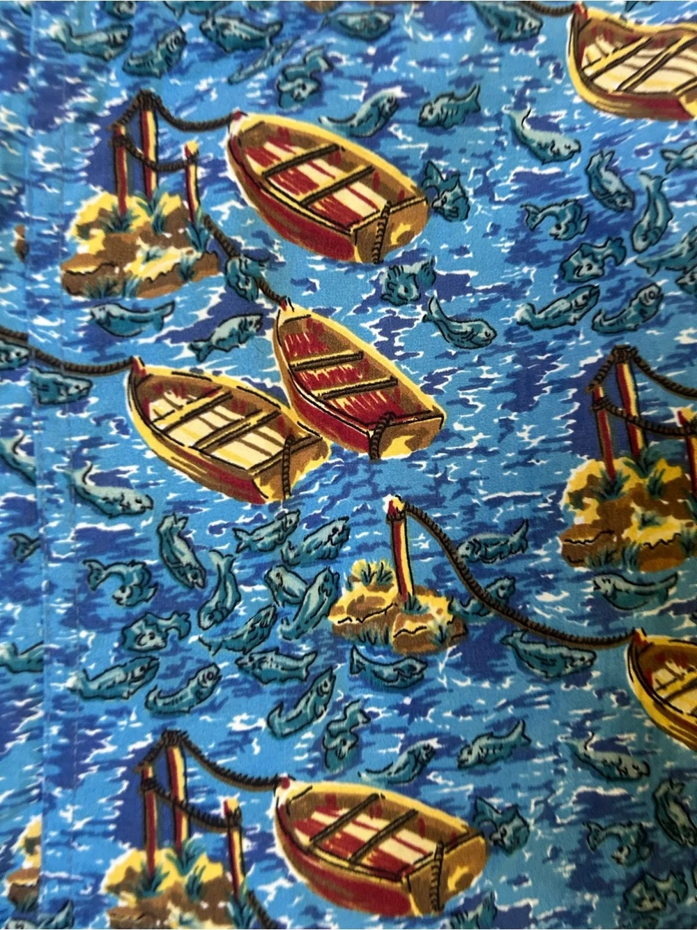 Land End Blue Nautical Boat Print Shorts Native Island VYG Large 36/38 Swim Camp